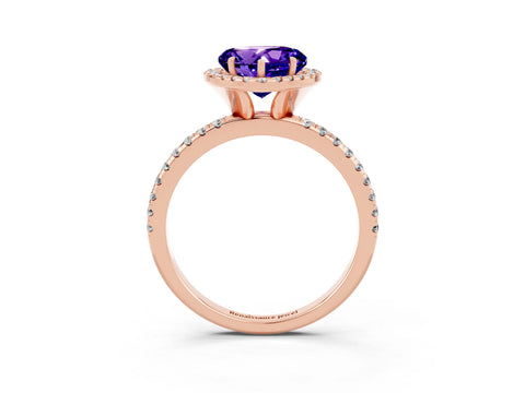 Rose gold Heart Cut Cut Diamond Floral Halo Engagement Ring with Pavé Band and Prong Setting_3
