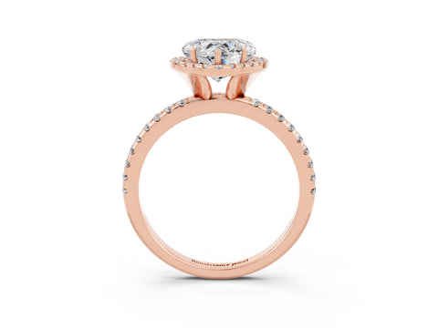 Rose gold Heart Cut Cut Diamond Floral Halo Engagement Ring with Pavé Band and Prong Setting_3