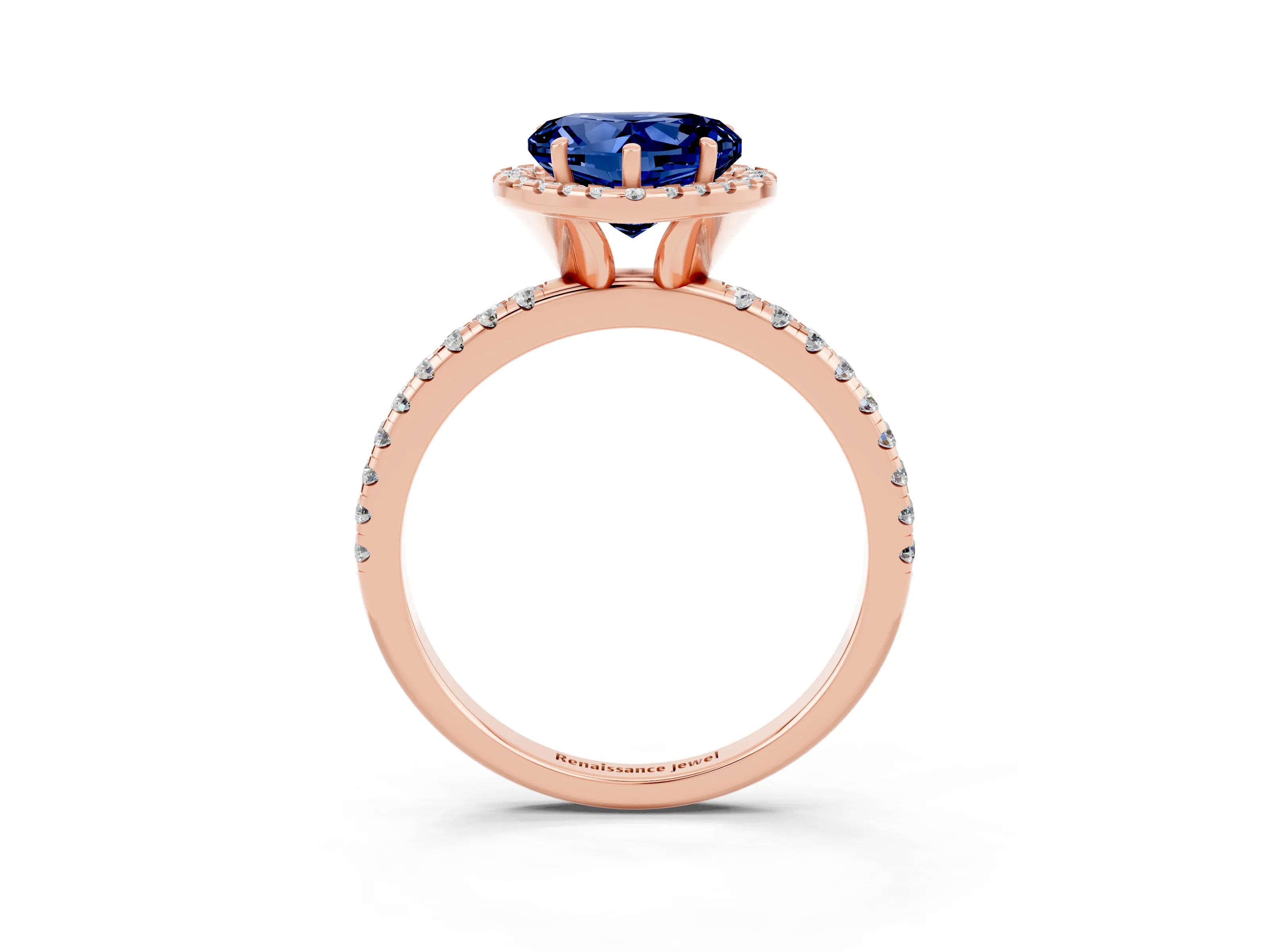 Rose gold Heart Cut Cut Diamond Floral Halo Engagement Ring with Pavé Band and Prong Setting_3