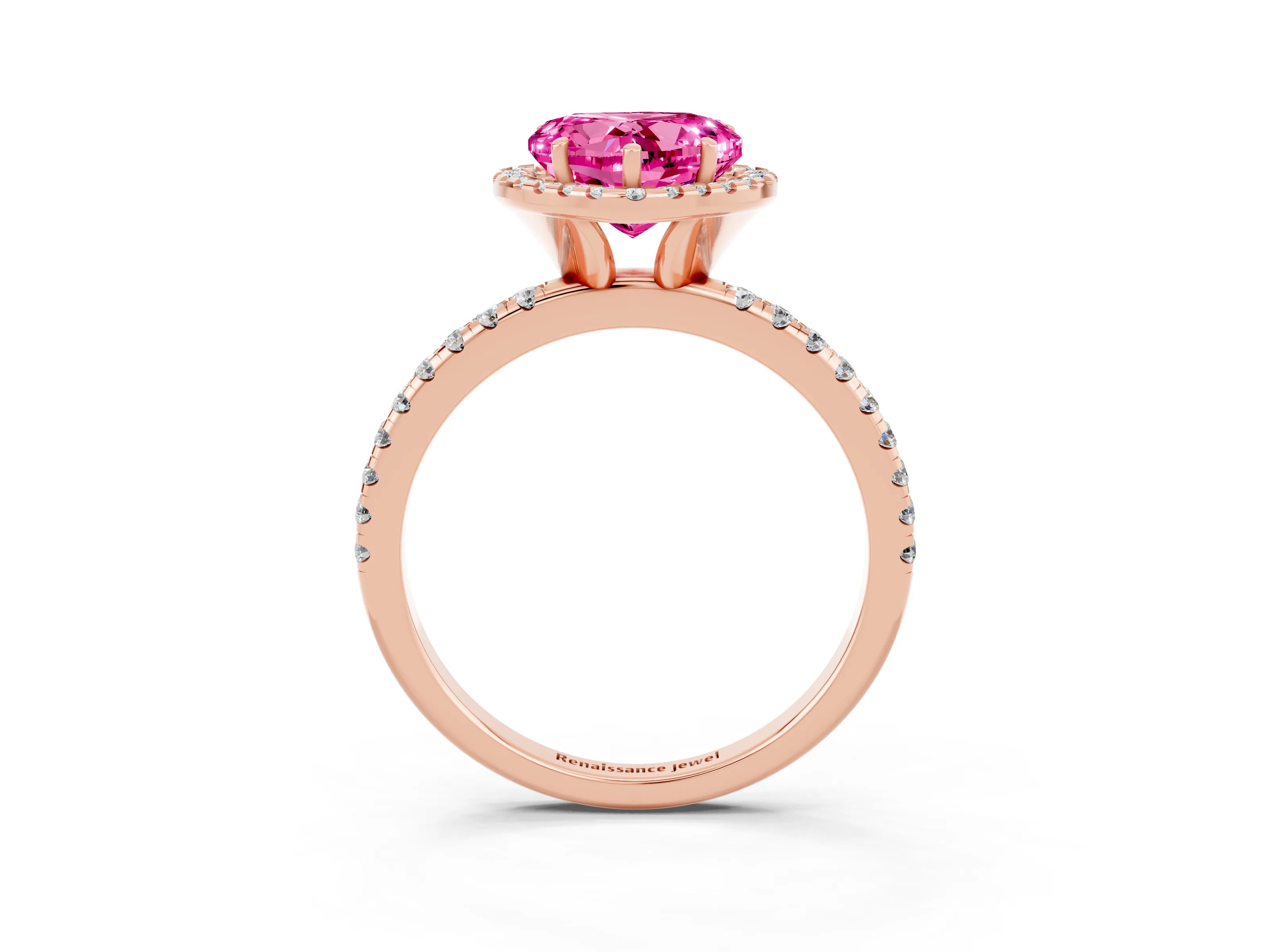 Rose gold Heart Cut Cut Diamond Floral Halo Engagement Ring with Pavé Band and Prong Setting_3