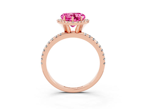 Rose gold Heart Cut Cut Diamond Floral Halo Engagement Ring with Pavé Band and Prong Setting_3