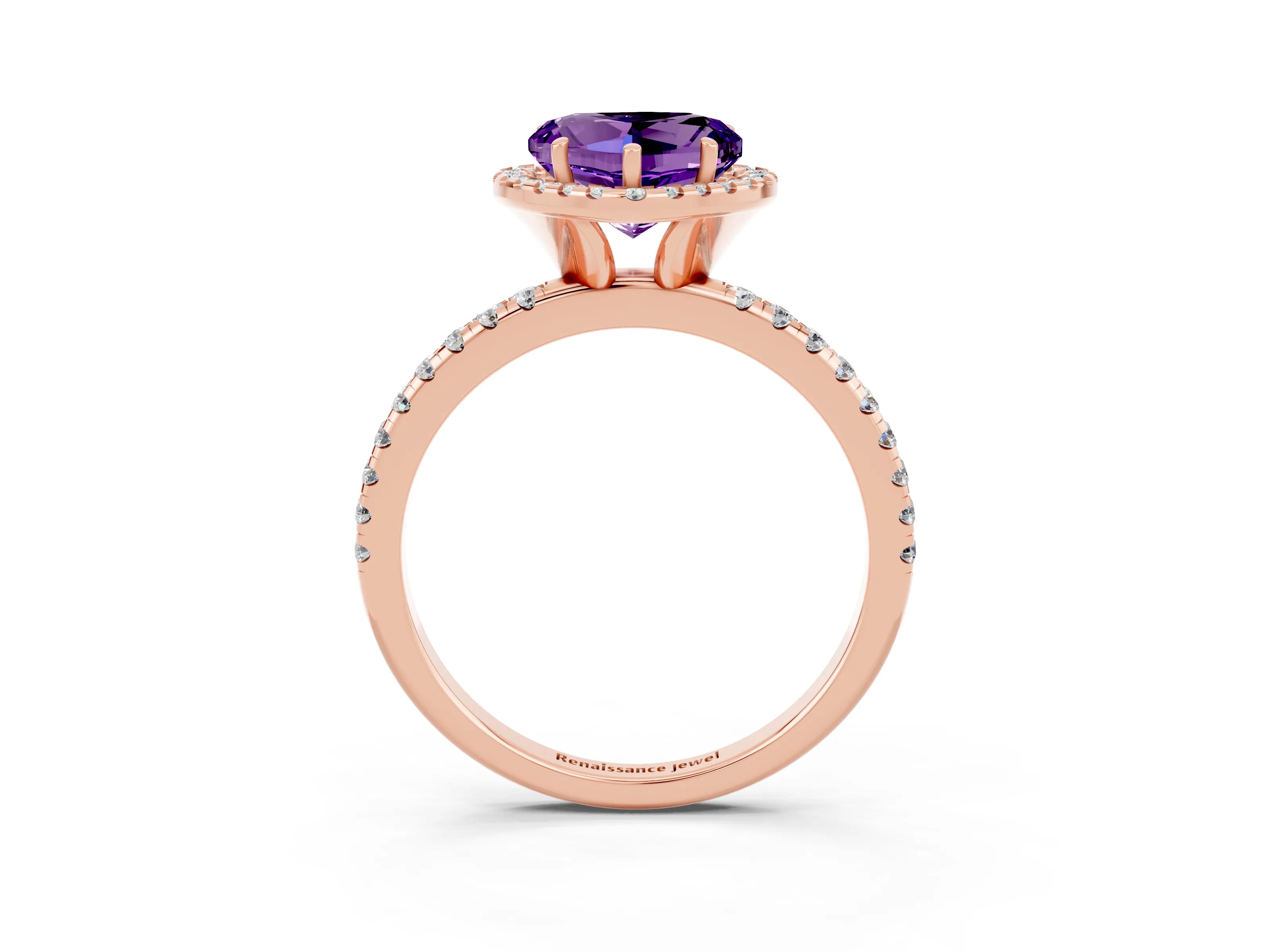 Rose gold Heart Cut Cut Diamond Floral Halo Engagement Ring with Pavé Band and Prong Setting_3