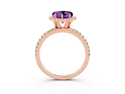 Rose gold Heart Cut Cut Diamond Floral Halo Engagement Ring with Pavé Band and Prong Setting_3
