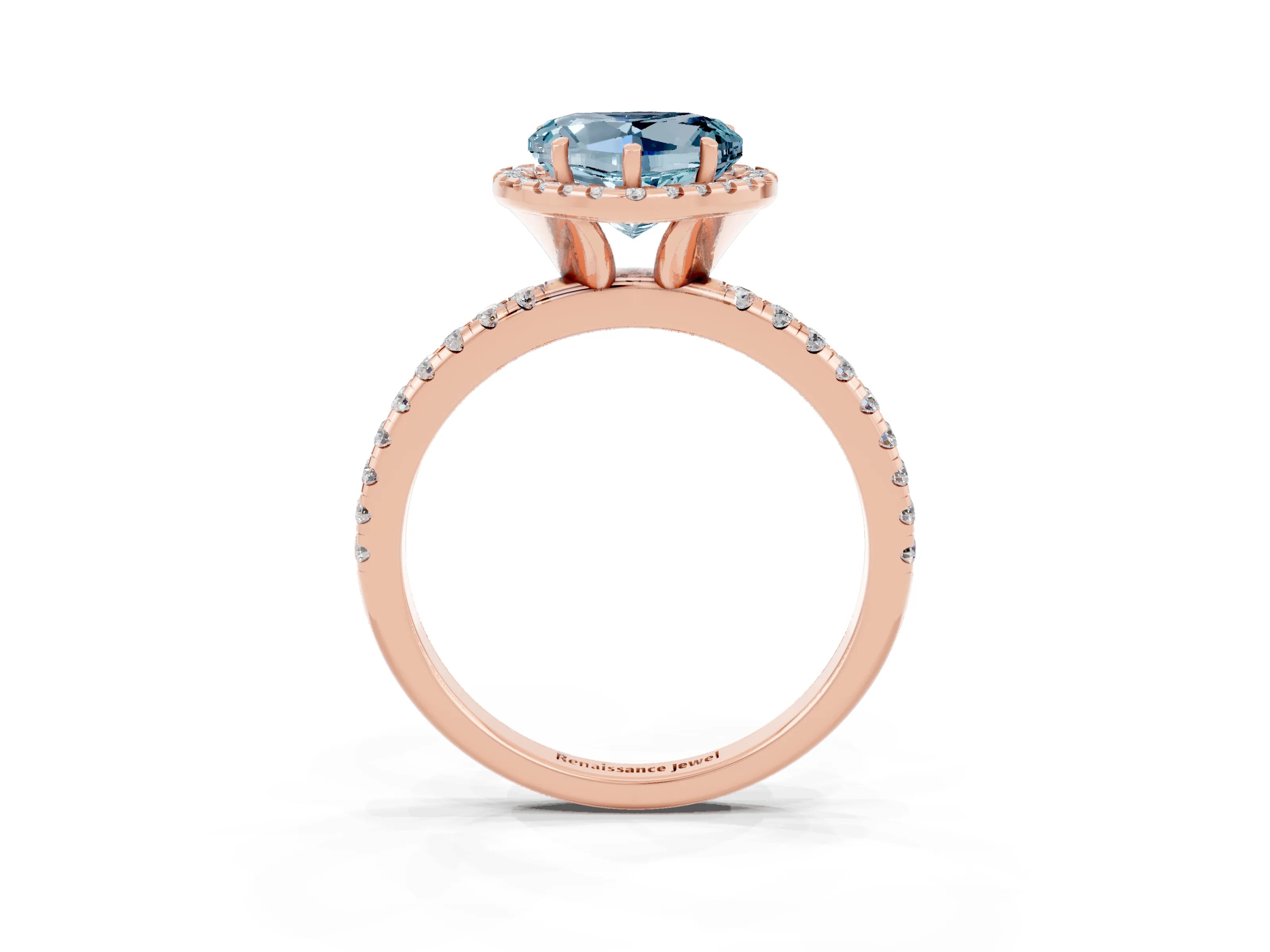 Rose gold Heart Cut Cut Diamond Floral Halo Engagement Ring with Pavé Band and Prong Setting_3