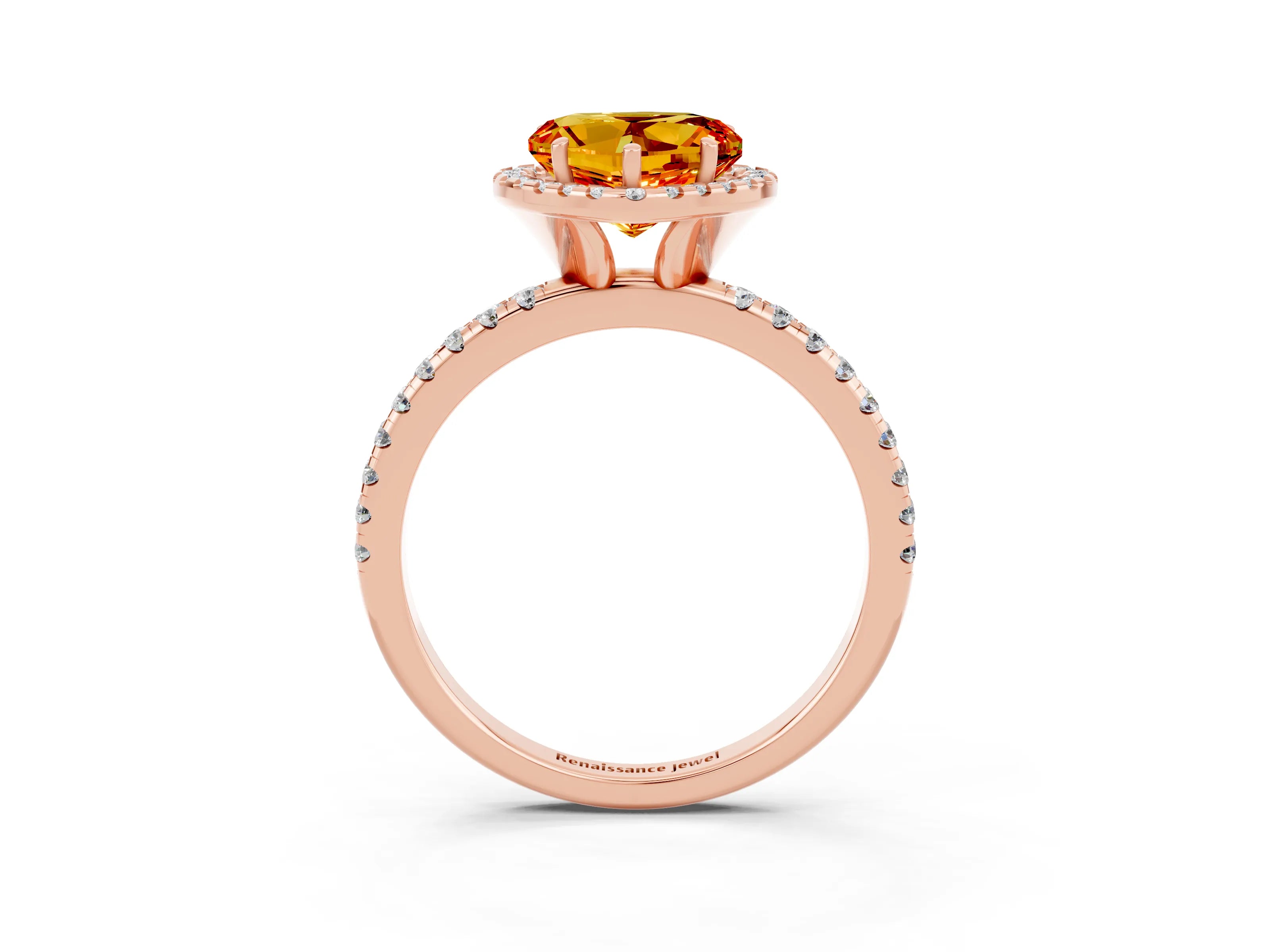 Rose gold Heart Cut Cut Diamond Floral Halo Engagement Ring with Pavé Band and Prong Setting_3