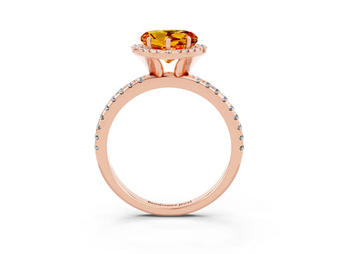 Rose gold Heart Cut Cut Diamond Floral Halo Engagement Ring with Pavé Band and Prong Setting_3