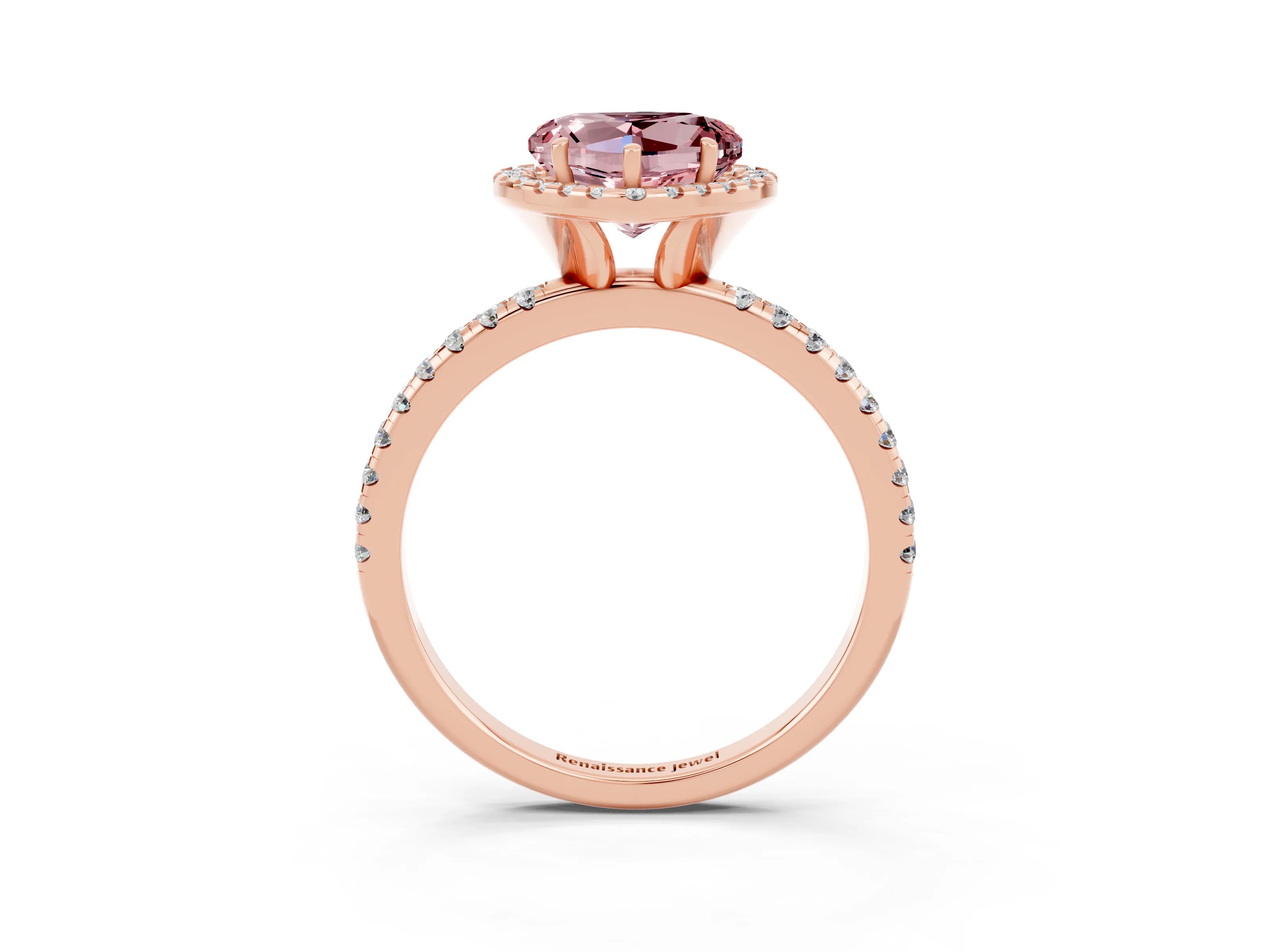 Rose gold Heart Cut Cut Diamond Floral Halo Engagement Ring with Pavé Band and Prong Setting_3