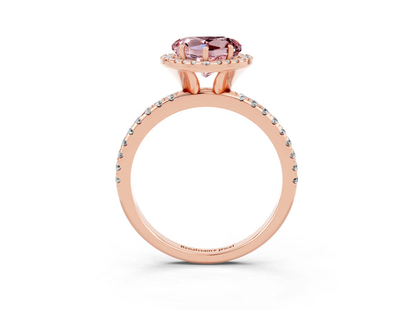 Rose gold Heart Cut Cut Diamond Floral Halo Engagement Ring with Pavé Band and Prong Setting