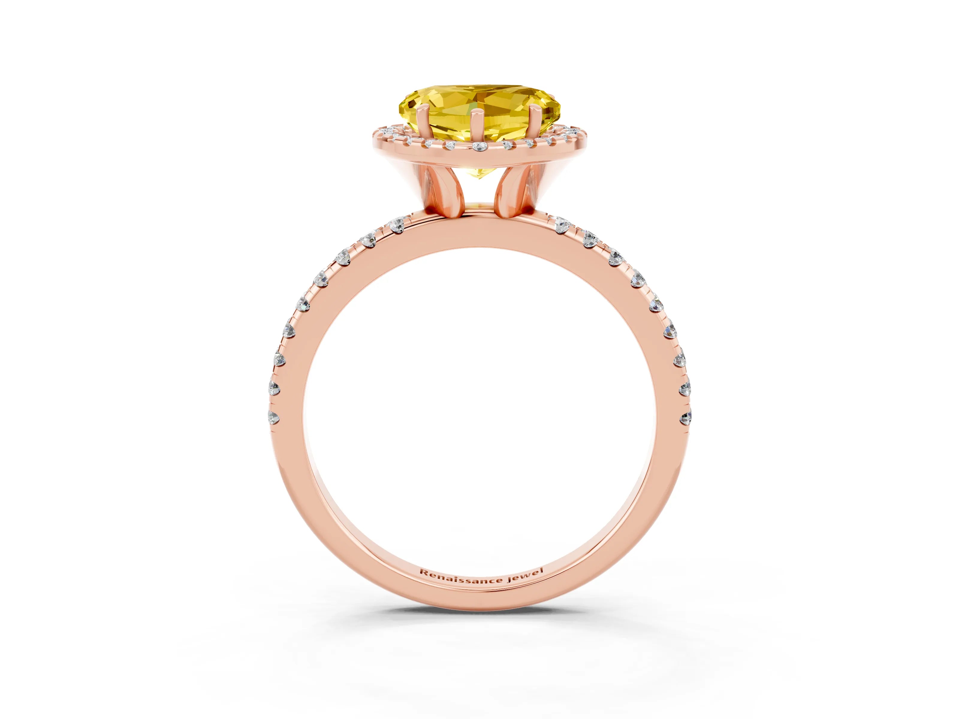 Rose gold Heart Cut Cut Diamond Floral Halo Engagement Ring with Pavé Band and Prong Setting_3