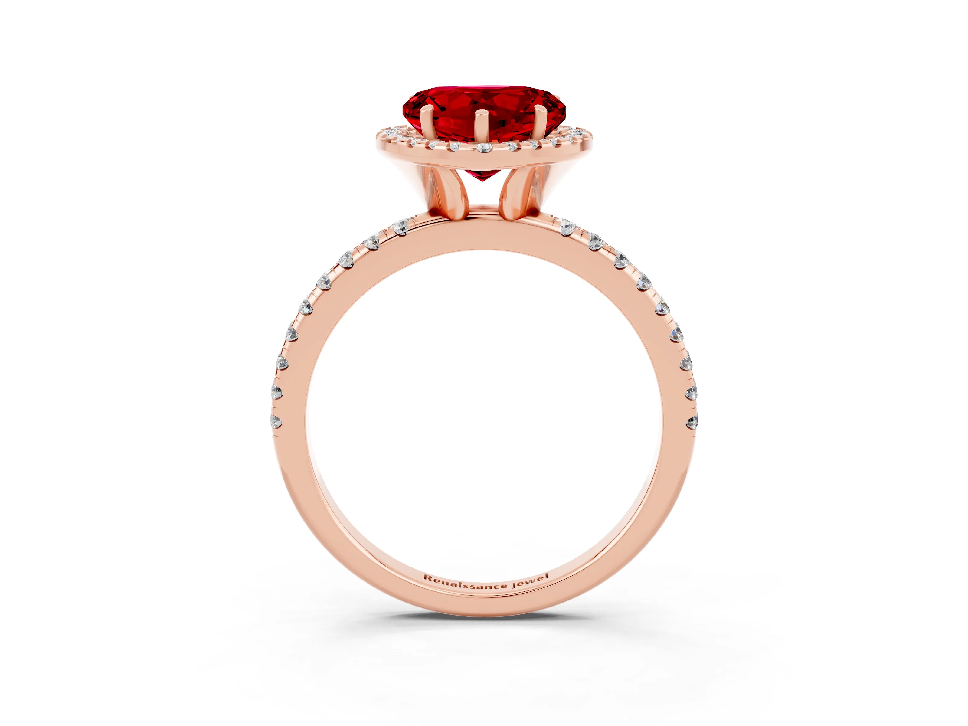 Rose gold Heart Cut Cut Diamond Floral Halo Engagement Ring with Pavé Band and Prong Setting_3