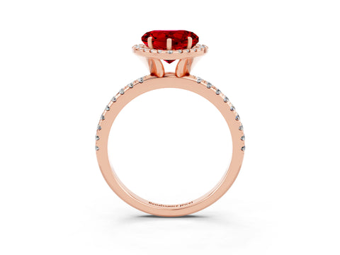 Rose gold Heart Cut Cut Diamond Floral Halo Engagement Ring with Pavé Band and Prong Setting_3