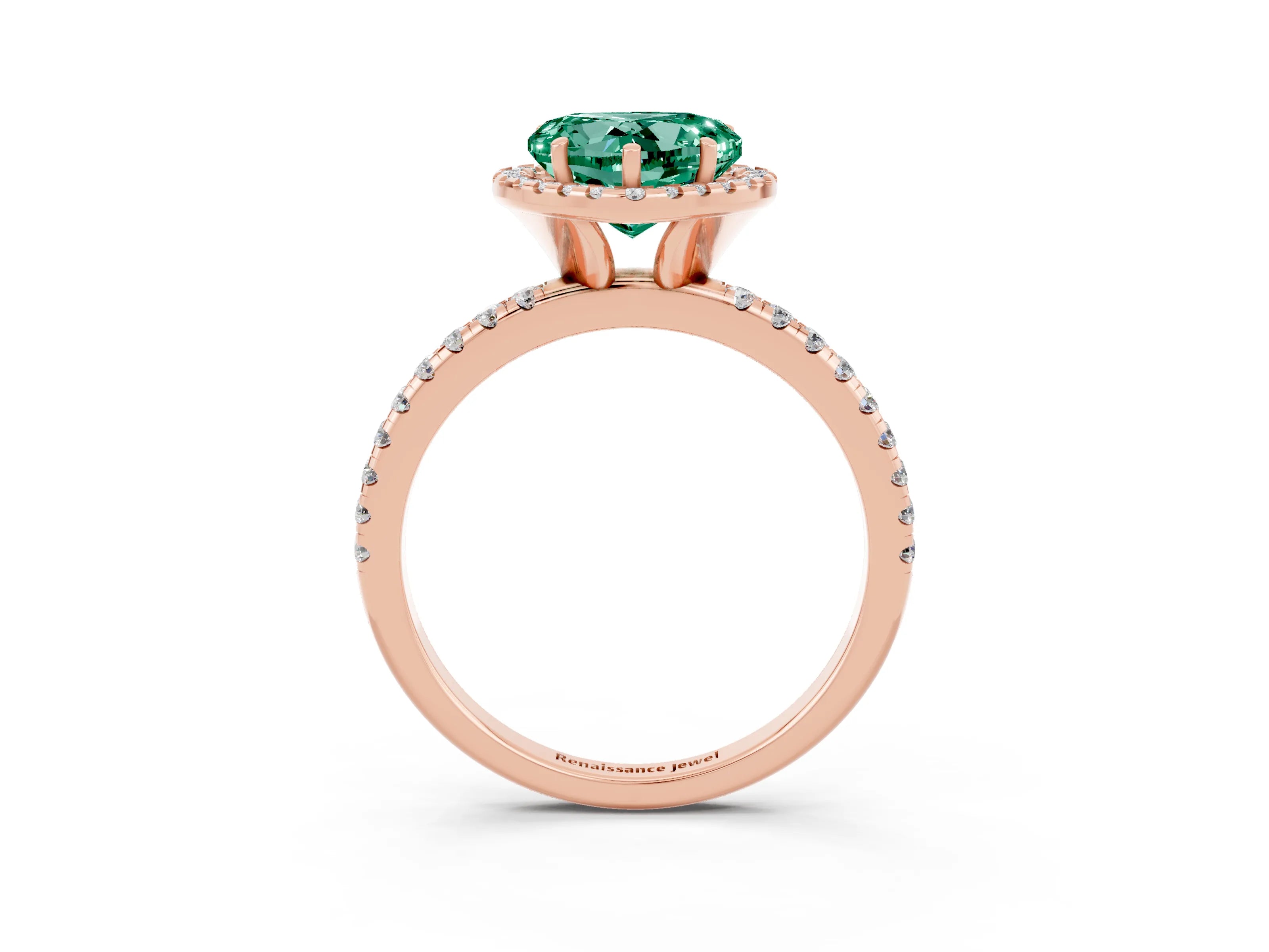 Rose gold Heart Cut Cut Diamond Floral Halo Engagement Ring with Pavé Band and Prong Setting_3