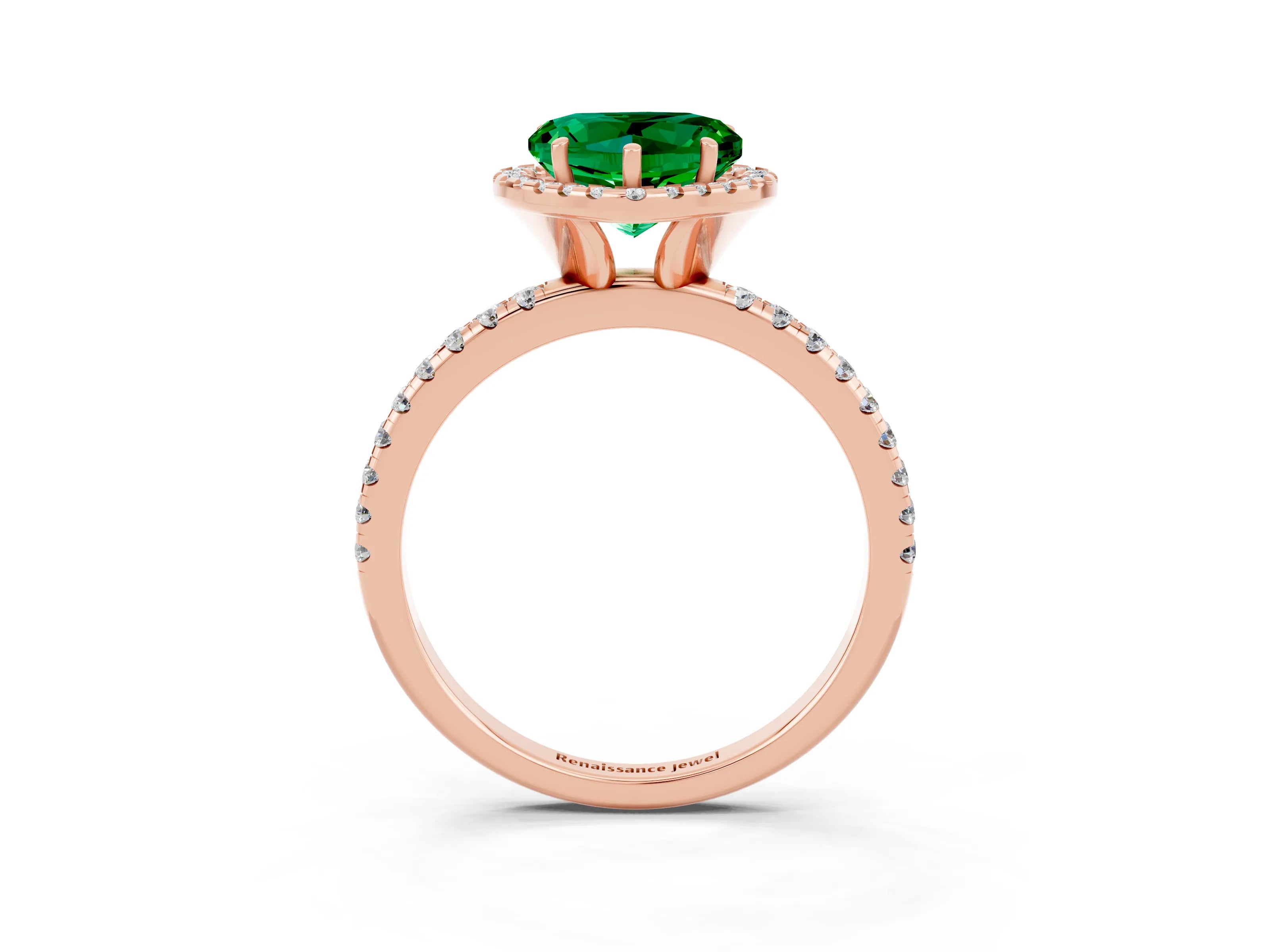 Rose gold Heart Cut Cut Diamond Floral Halo Engagement Ring with Pavé Band and Prong Setting_3