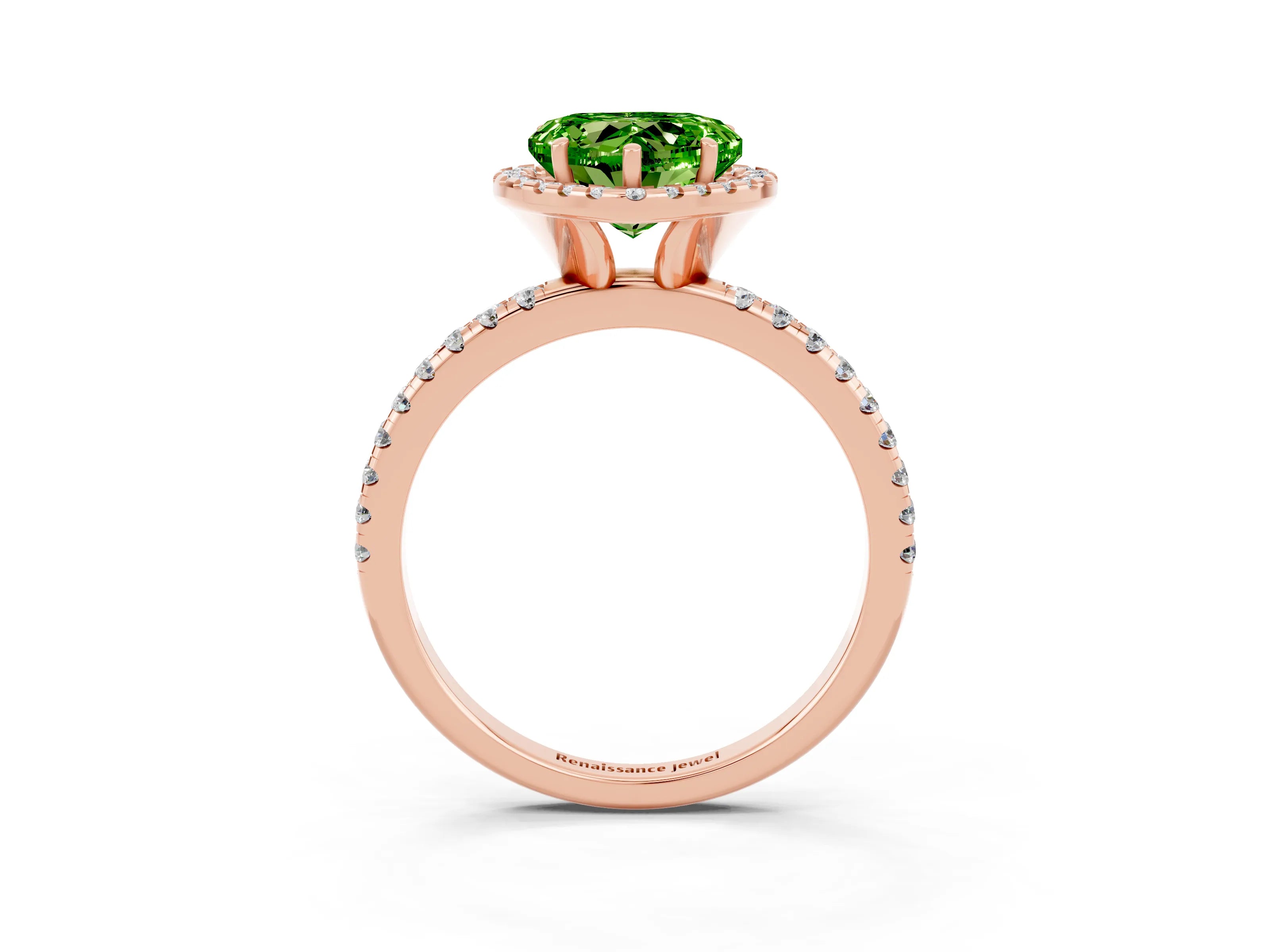 Rose gold Heart Cut Cut Diamond Floral Halo Engagement Ring with Pavé Band and Prong Setting_3