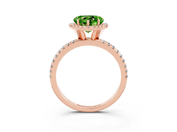Rose gold Heart Cut Cut Diamond Floral Halo Engagement Ring with Pavé Band and Prong Setting