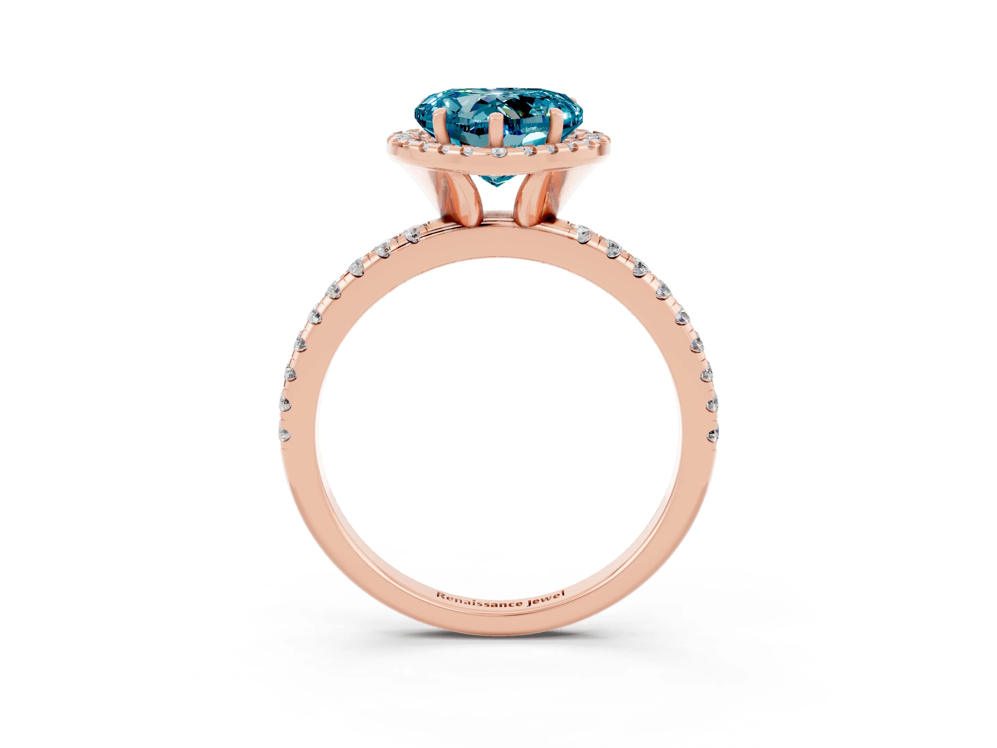 Rose gold Heart Cut Cut Diamond Floral Halo Engagement Ring with Pavé Band and Prong Setting_3