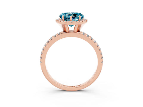 Rose gold Heart Cut Cut Diamond Floral Halo Engagement Ring with Pavé Band and Prong Setting_3