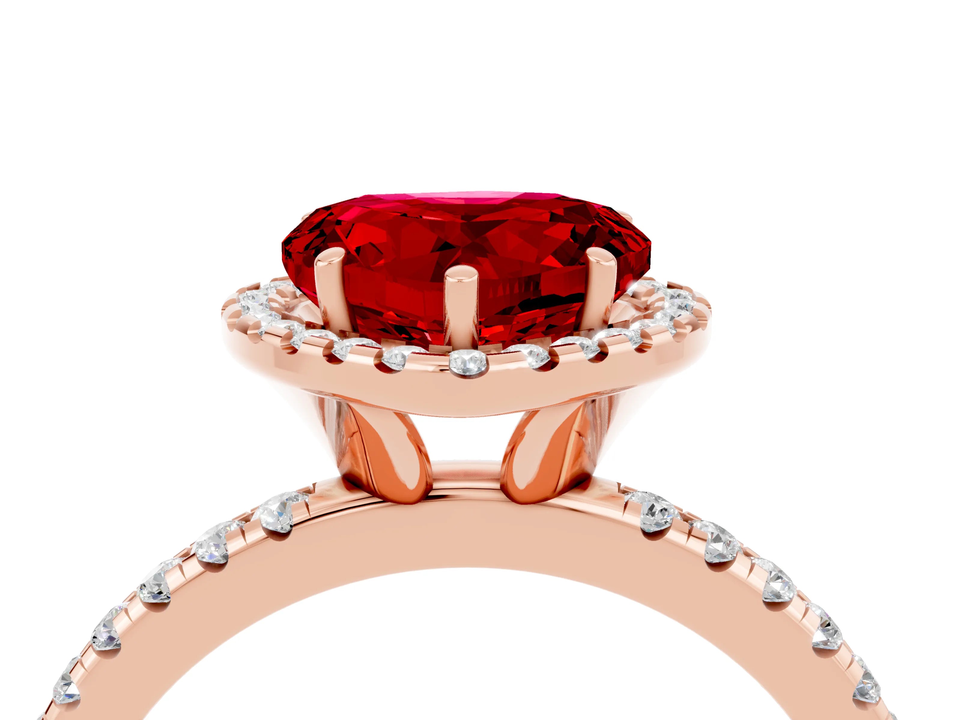 Rose gold Heart Cut Cut Diamond Floral Halo Engagement Ring with Pavé Band and Prong Setting_4