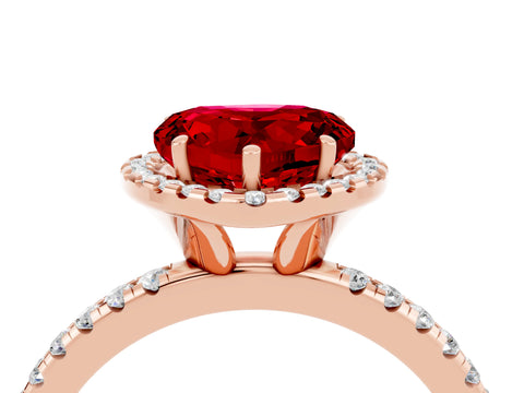 Rose gold Heart Cut Cut Diamond Floral Halo Engagement Ring with Pavé Band and Prong Setting_4