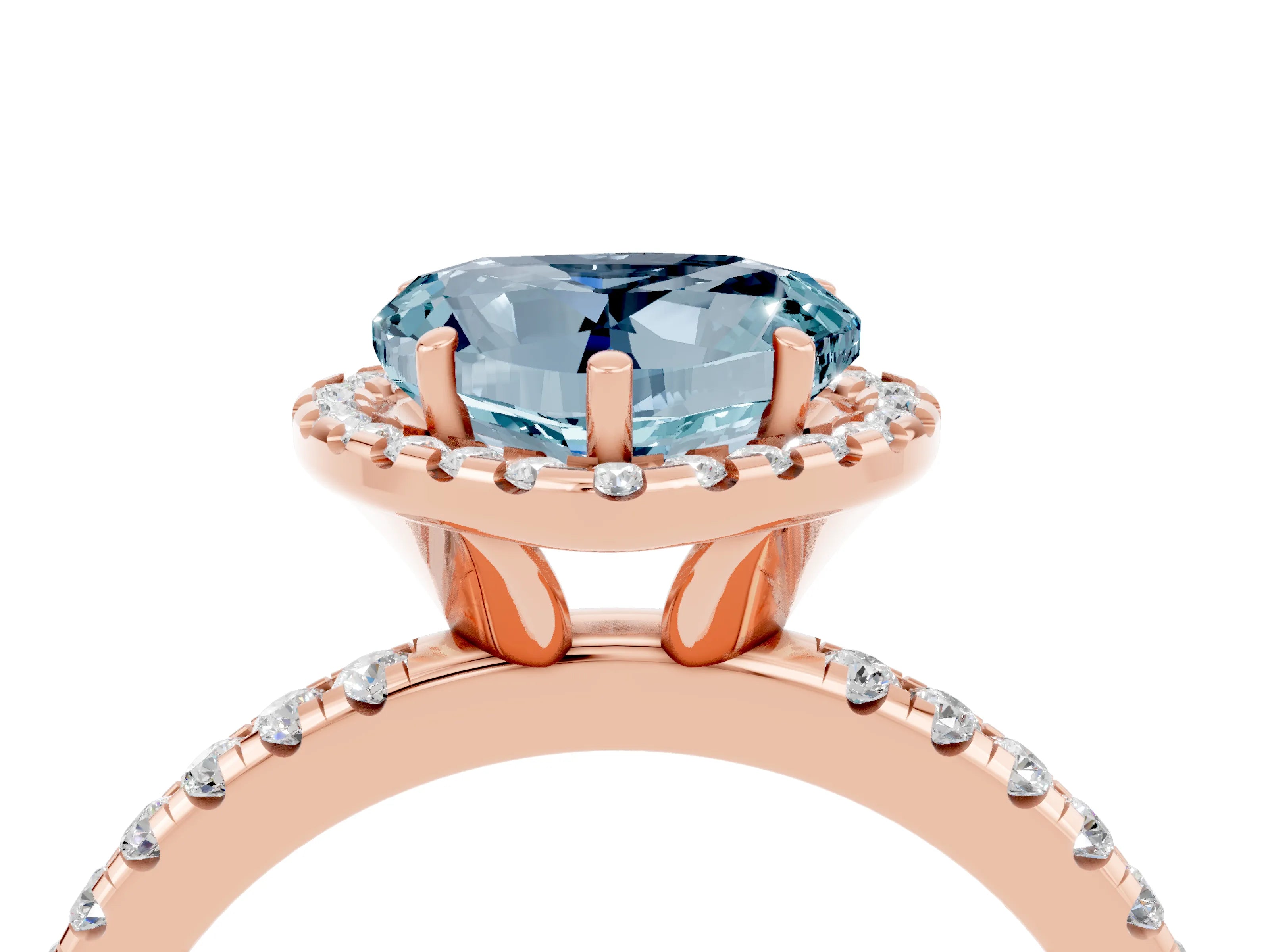 Rose gold Heart Cut Cut Diamond Floral Halo Engagement Ring with Pavé Band and Prong Setting_4