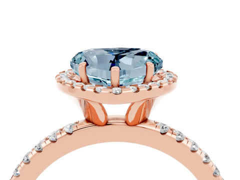Rose gold Heart Cut Cut Diamond Floral Halo Engagement Ring with Pavé Band and Prong Setting_4
