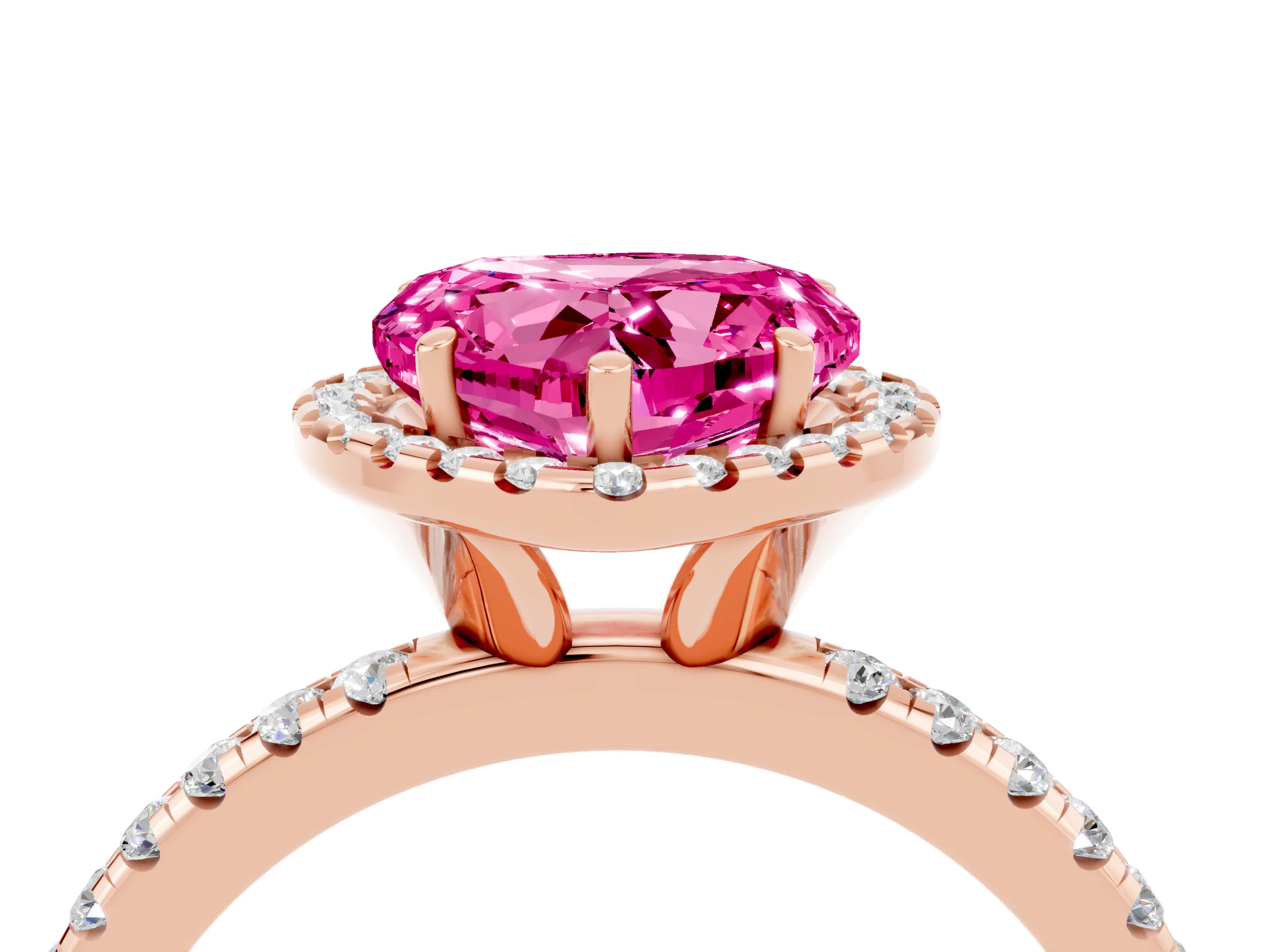 Rose gold Heart Cut Cut Diamond Floral Halo Engagement Ring with Pavé Band and Prong Setting_4