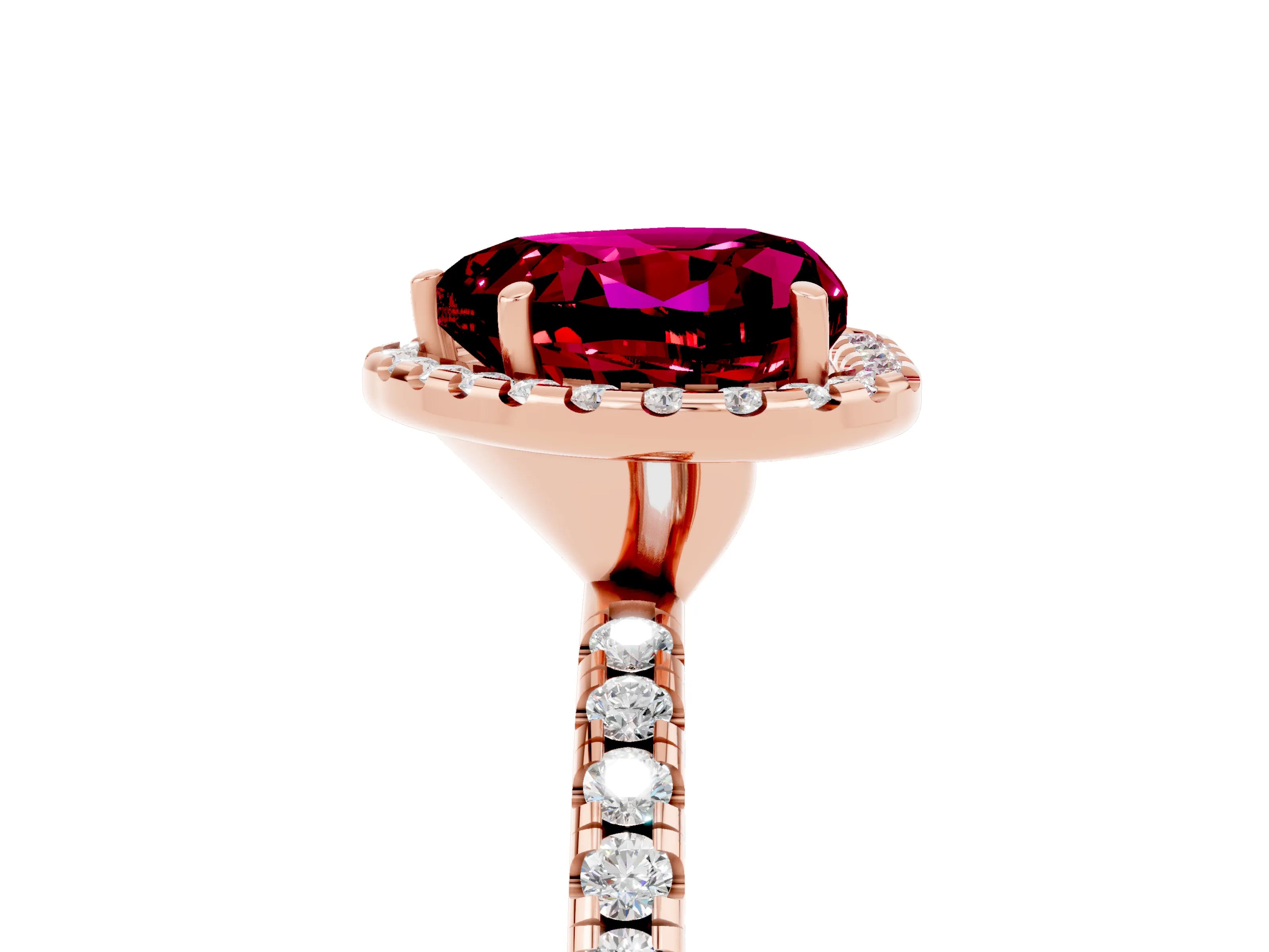 Rose gold Heart Cut Cut Diamond Floral Halo Engagement Ring with Pavé Band and Prong Setting_5