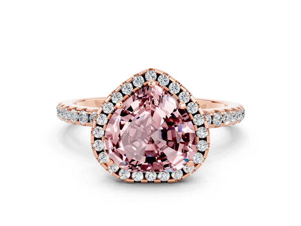 Rose gold Heart Cut Cut Diamond Floral Halo Engagement Ring with Pavé Band and Prong Setting