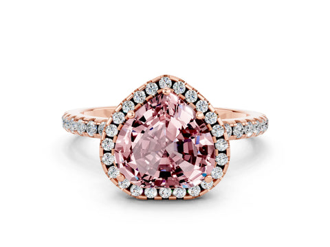 Rose gold Heart Cut Cut Diamond Floral Halo Engagement Ring with Pavé Band and Prong Setting