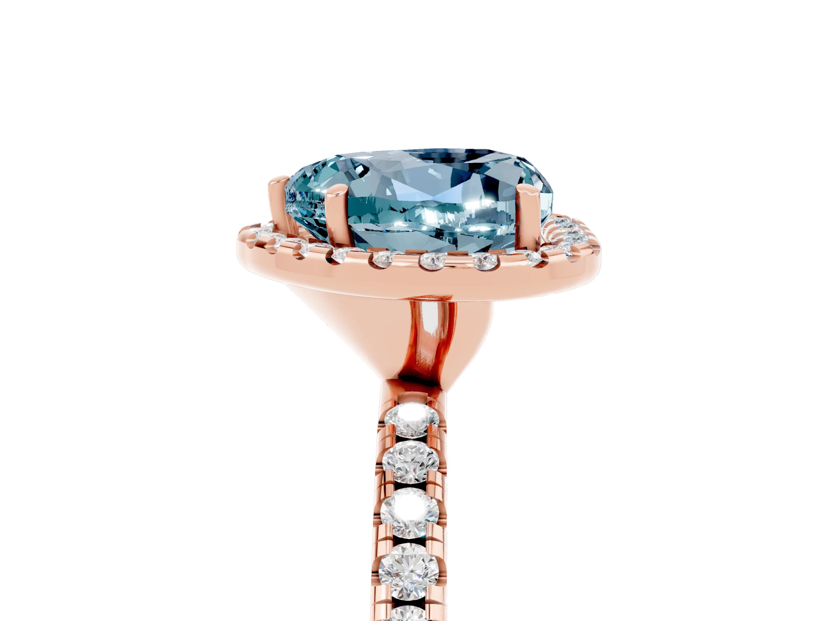 Rose gold Heart Cut Cut Diamond Floral Halo Engagement Ring with Pavé Band and Prong Setting_5