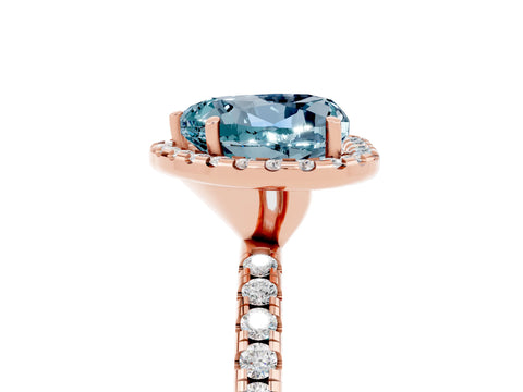 Rose gold Heart Cut Cut Diamond Floral Halo Engagement Ring with Pavé Band and Prong Setting_5