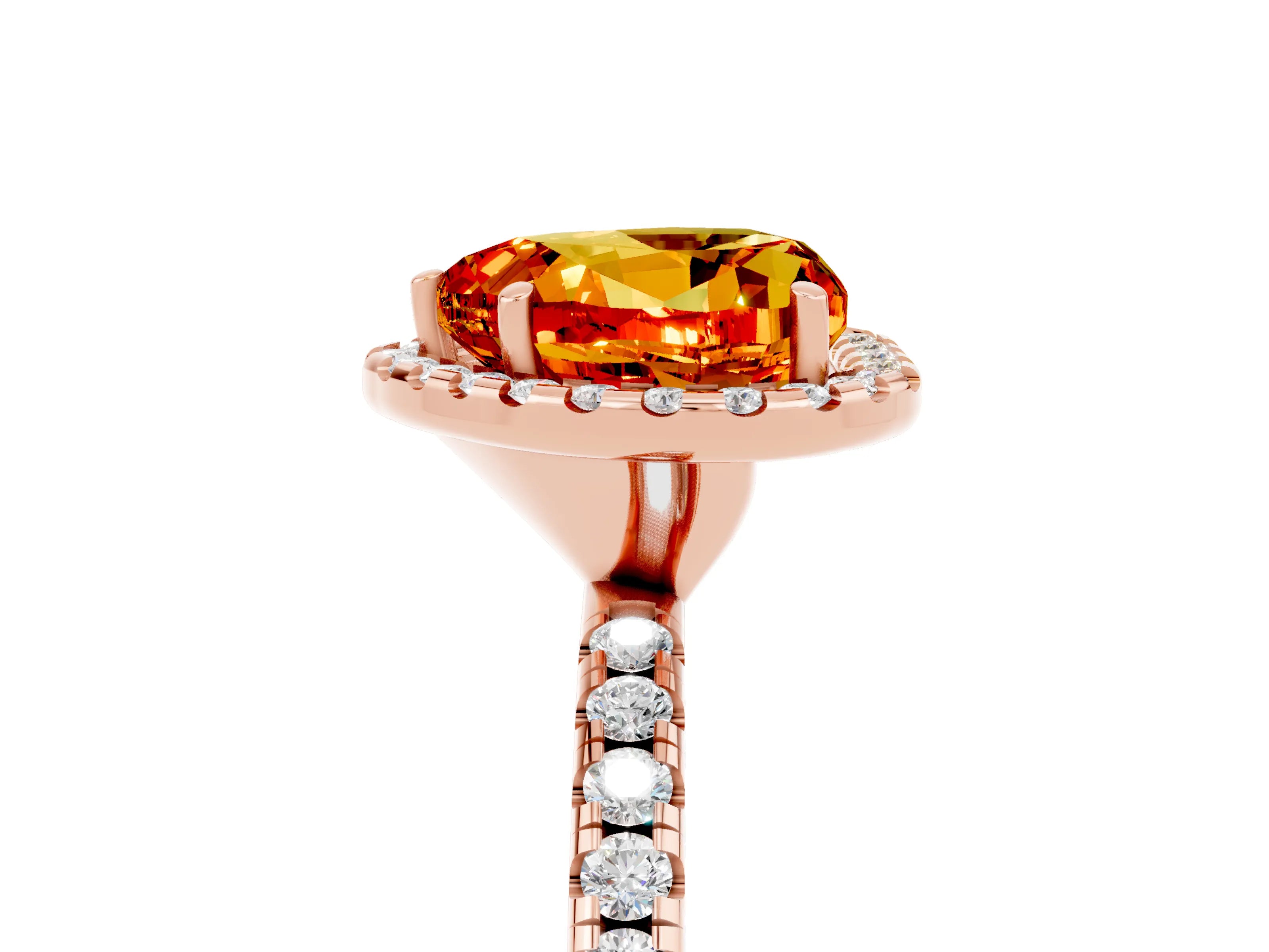Rose gold Heart Cut Cut Diamond Floral Halo Engagement Ring with Pavé Band and Prong Setting_5