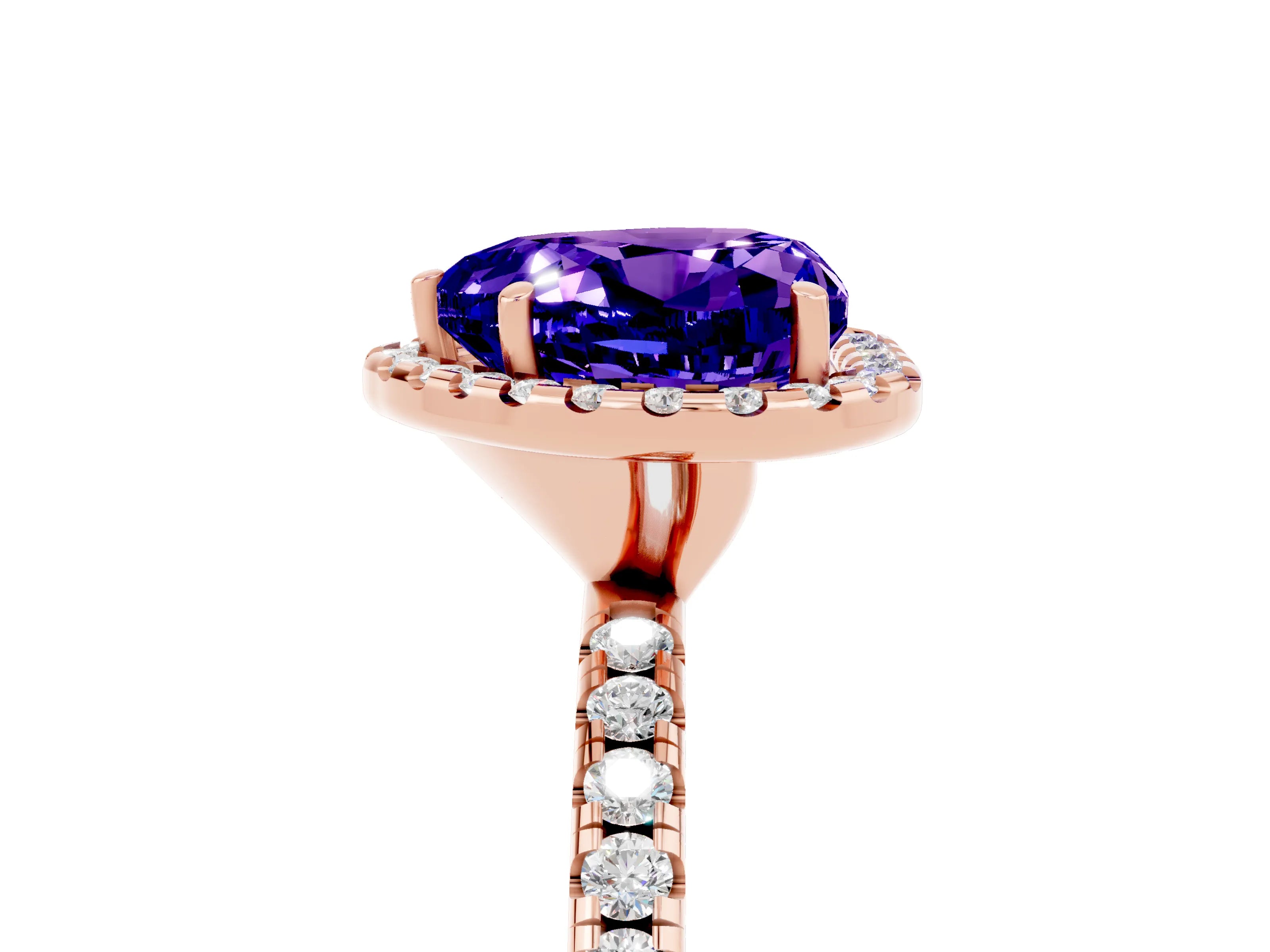 Rose gold Heart Cut Cut Diamond Floral Halo Engagement Ring with Pavé Band and Prong Setting_5