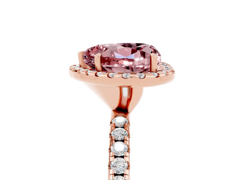 Rose gold Heart Cut Cut Diamond Floral Halo Engagement Ring with Pavé Band and Prong Setting_5