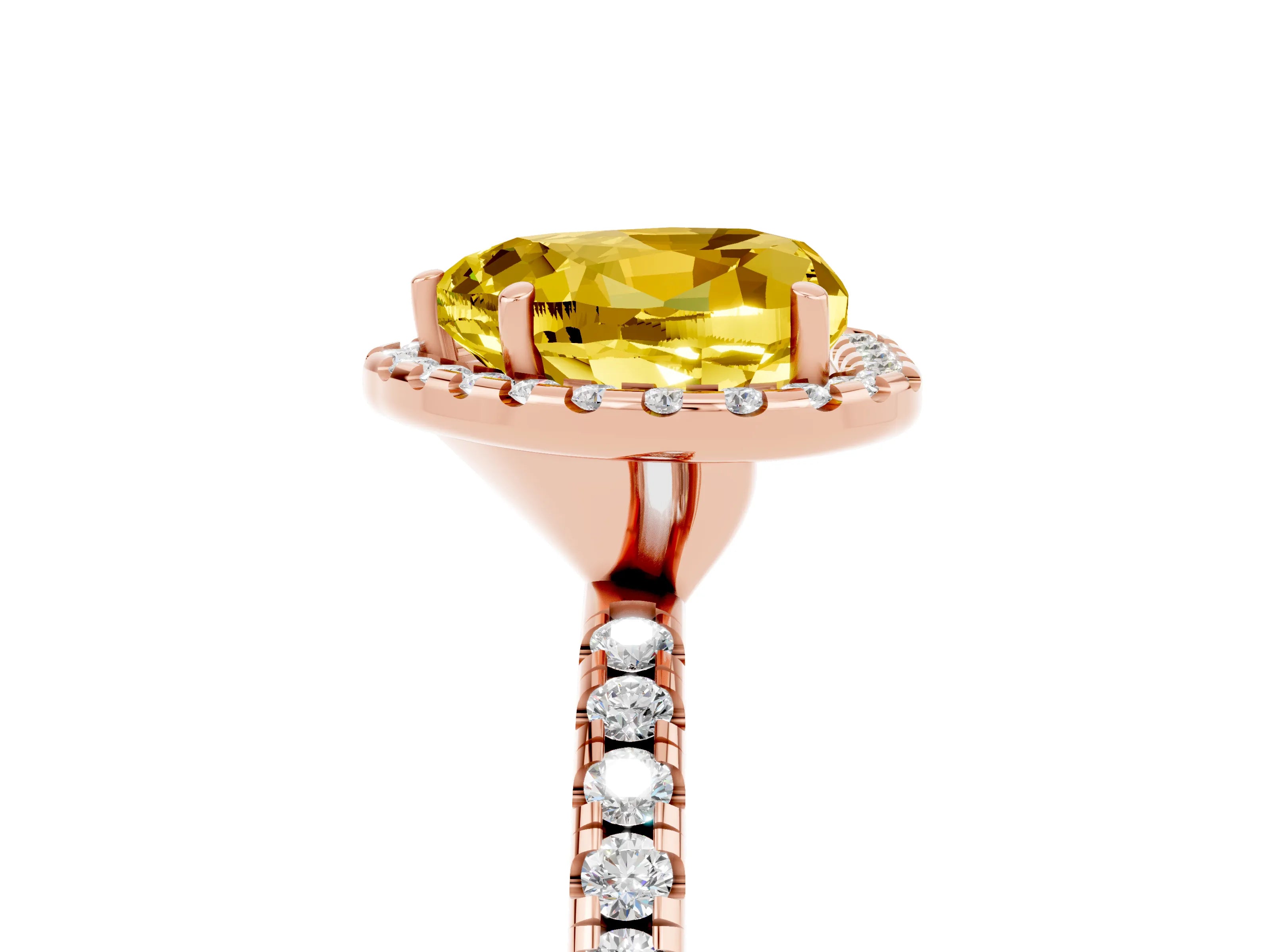 Rose gold Heart Cut Cut Diamond Floral Halo Engagement Ring with Pavé Band and Prong Setting_5