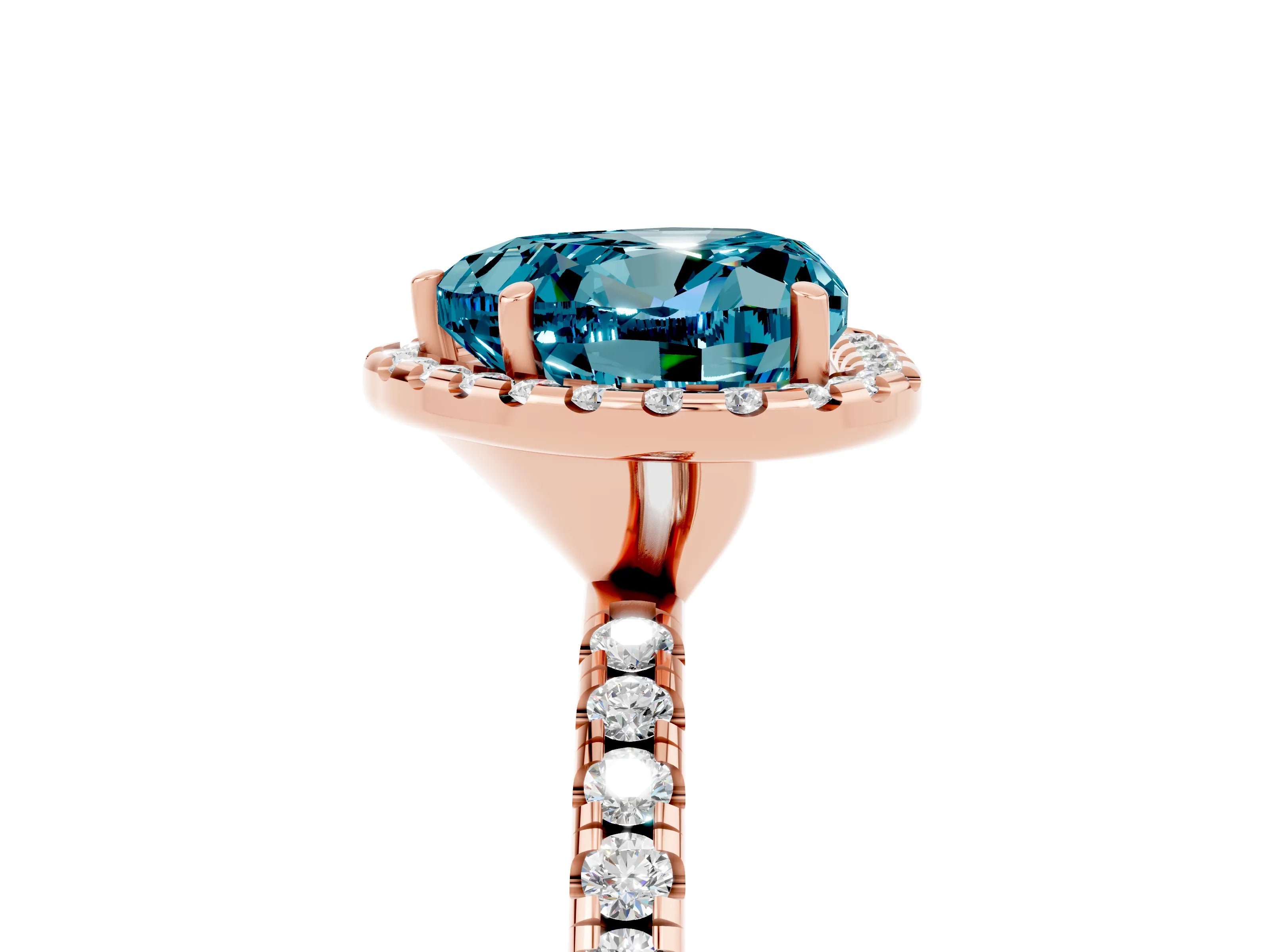 Rose gold Heart Cut Cut Diamond Floral Halo Engagement Ring with Pavé Band and Prong Setting_5