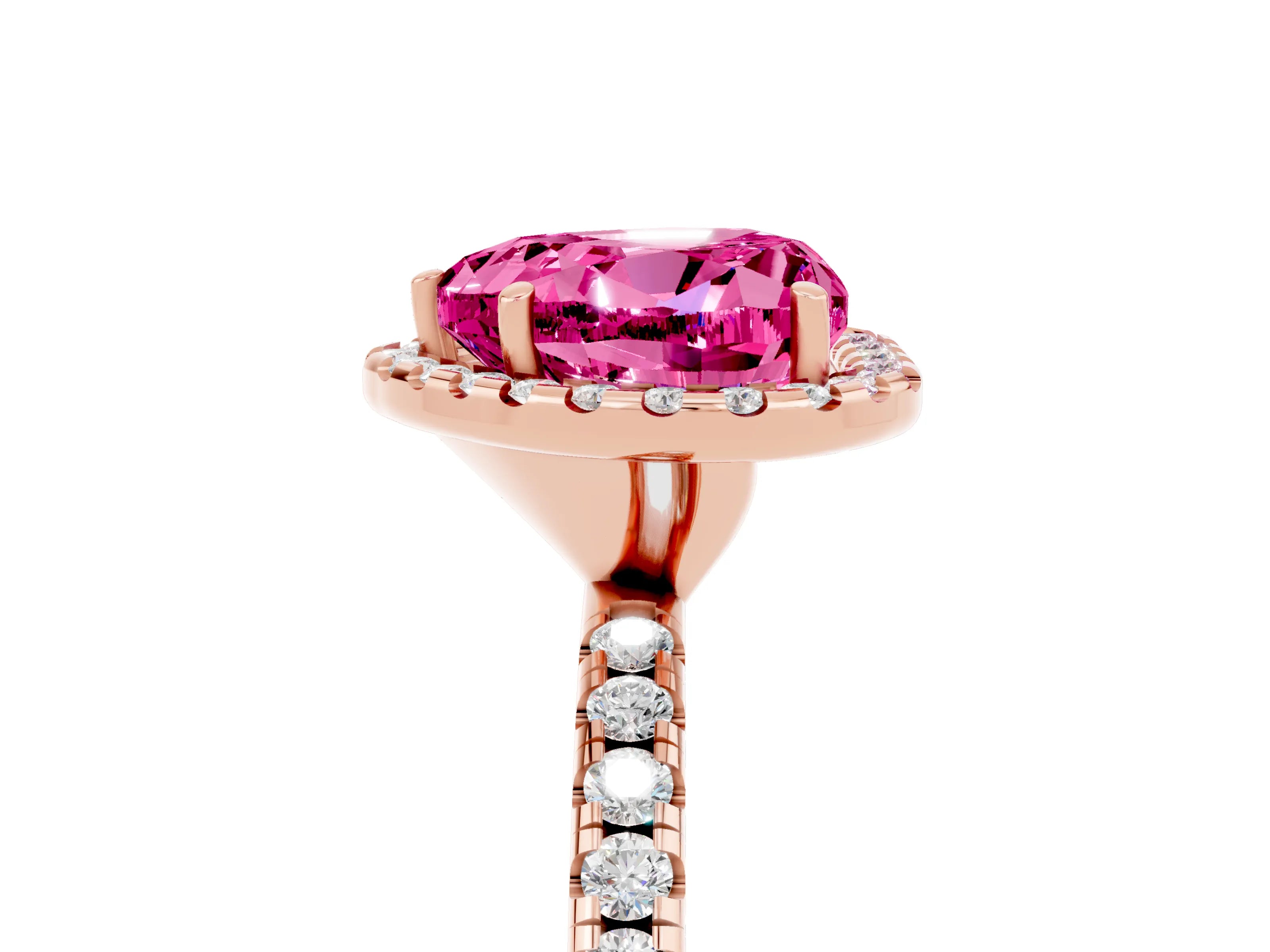 Rose gold Heart Cut Cut Diamond Floral Halo Engagement Ring with Pavé Band and Prong Setting_5