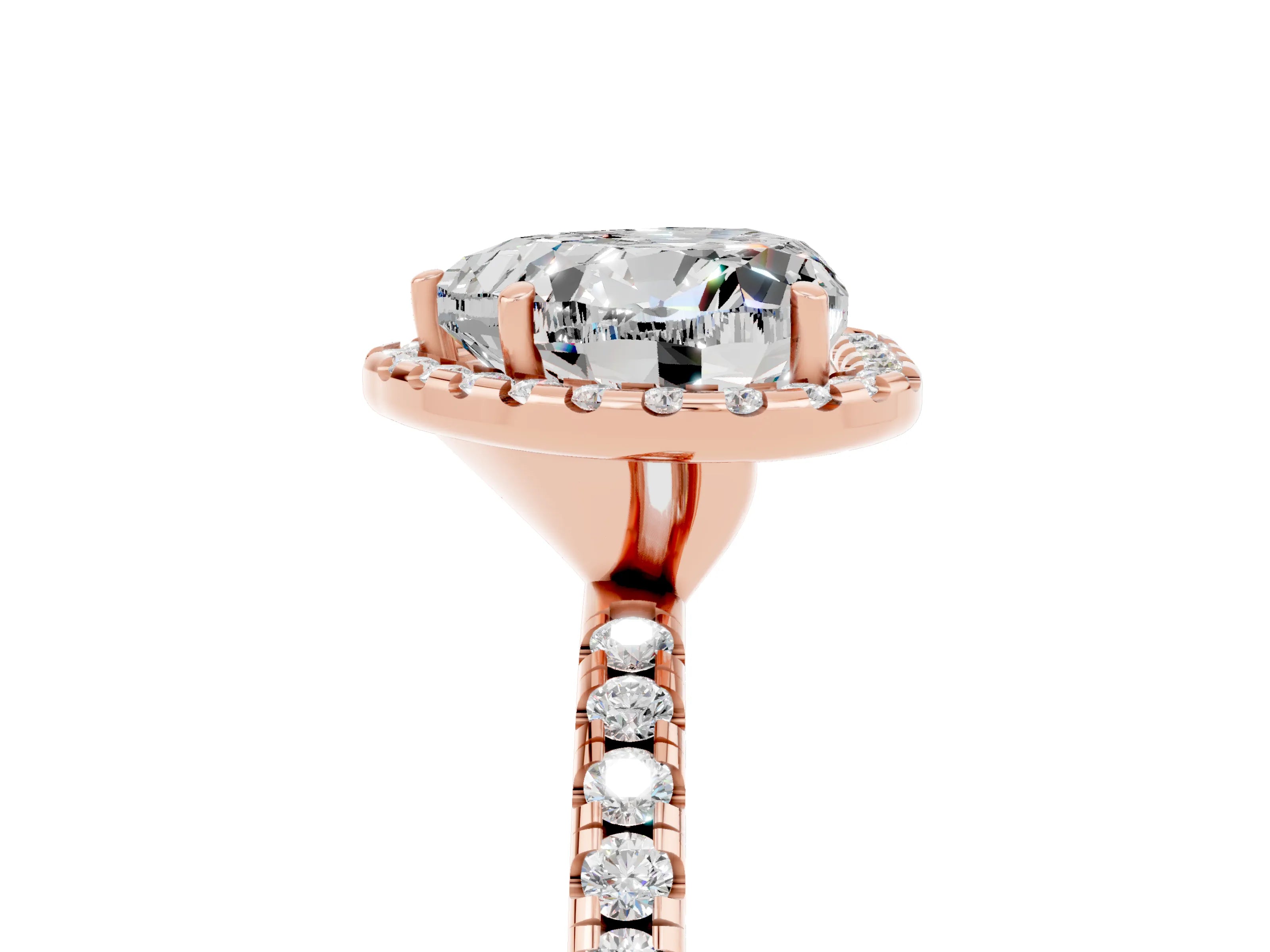 Rose gold Heart Cut Cut Diamond Floral Halo Engagement Ring with Pavé Band and Prong Setting_5