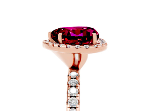 Rose gold Heart Cut Cut Diamond Floral Halo Engagement Ring with Pavé Band and Prong Setting_5