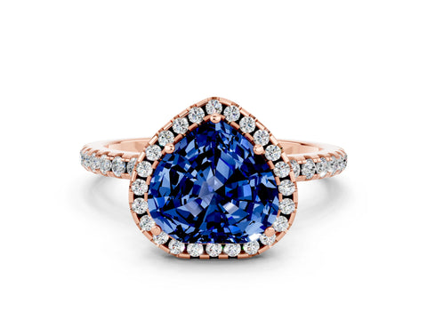Rose gold Heart Cut Cut Diamond Floral Halo Engagement Ring with Pavé Band and Prong Setting