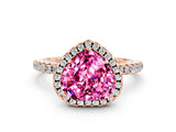 Rose gold Heart Cut Cut Diamond Floral Halo Engagement Ring with Pavé Band and Prong Setting