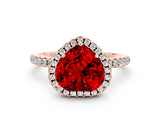 Rose gold Heart Cut Cut Diamond Floral Halo Engagement Ring with Pavé Band and Prong Setting