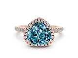 Rose gold Heart Cut Cut Diamond Floral Halo Engagement Ring with Pavé Band and Prong Setting
