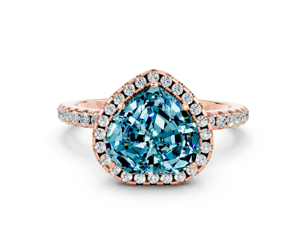 Rose gold Heart Cut Cut Diamond Floral Halo Engagement Ring with Pavé Band and Prong Setting