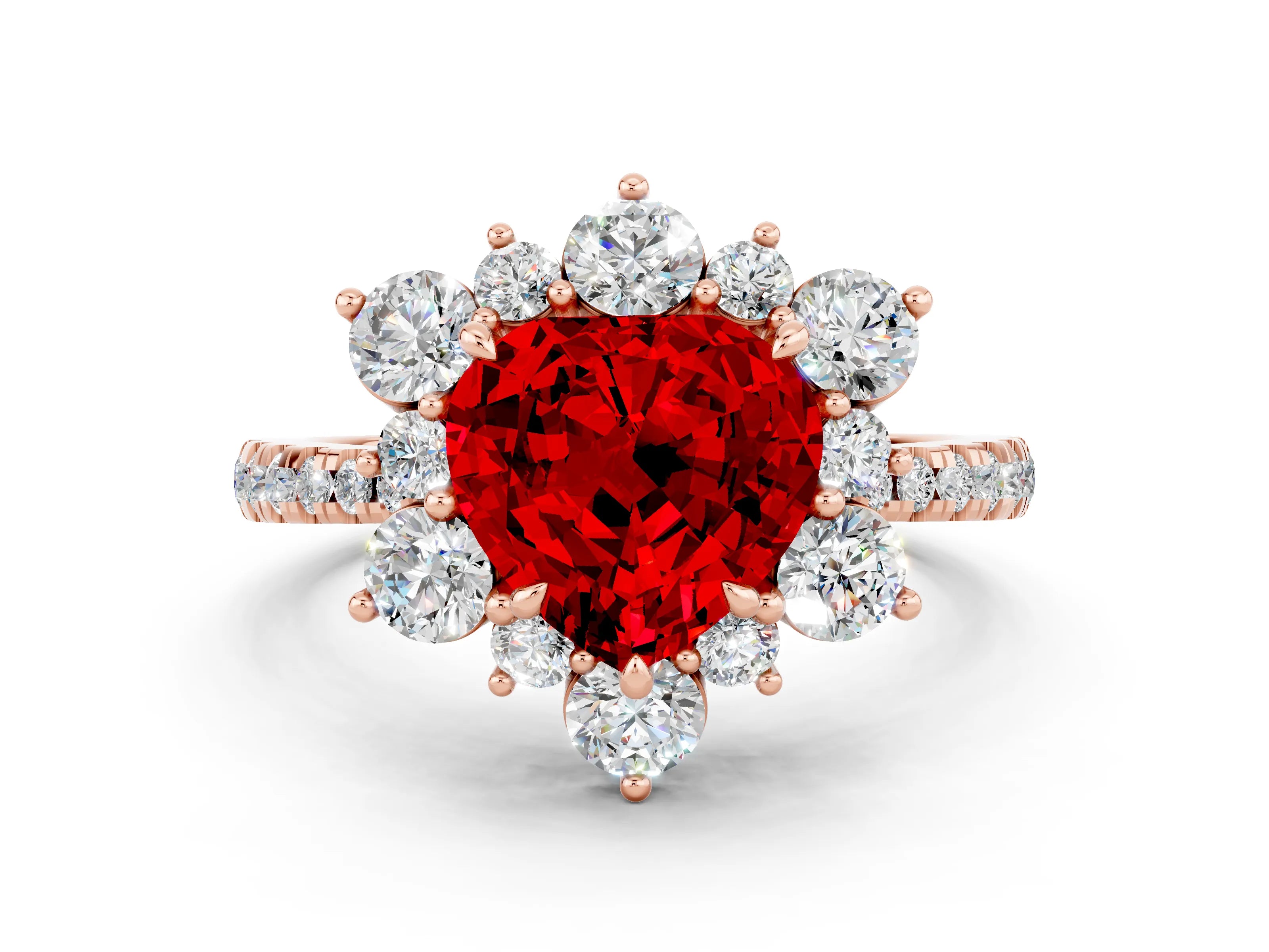 Rose gold Heart Cut Cut Diamond Floral Halo Pave Band with Prong Setting