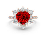 Rose gold Heart Cut Cut Diamond Floral Halo Pave Band with Prong Setting