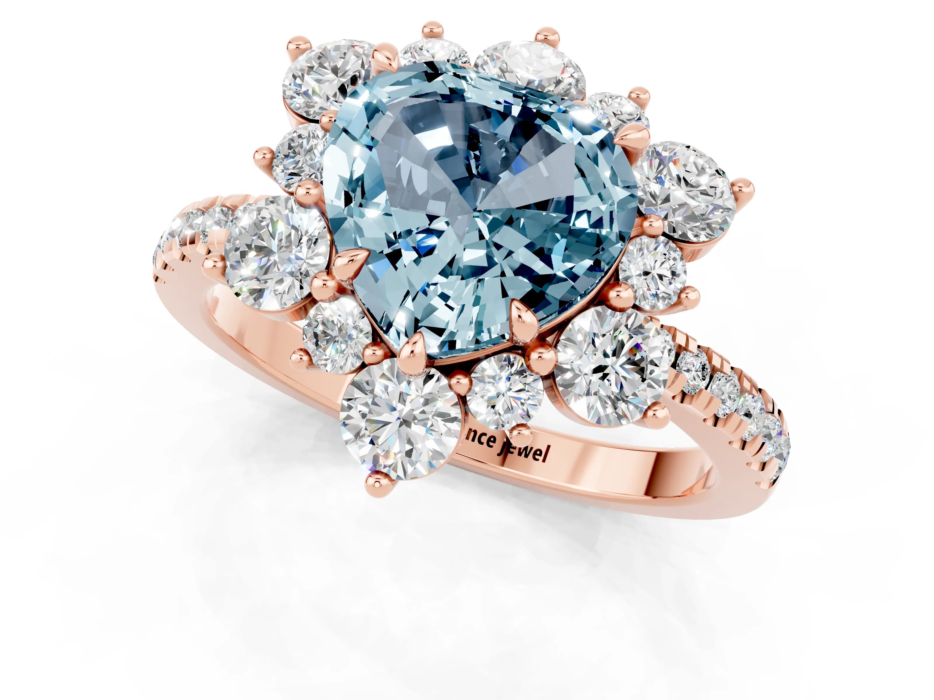 Rose gold Heart Cut Cut Diamond Floral Halo Pave Band with Prong Setting_1