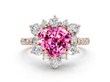 Rose gold Heart Cut Cut Diamond Floral Halo Pave Band with Prong Setting