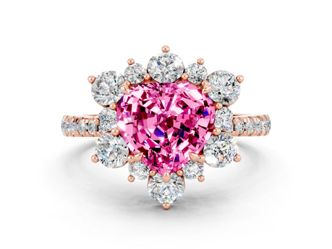 Rose gold Heart Cut Cut Diamond Floral Halo Pave Band with Prong Setting