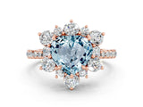 Rose gold Heart Cut Cut Diamond Floral Halo Pave Band with Prong Setting